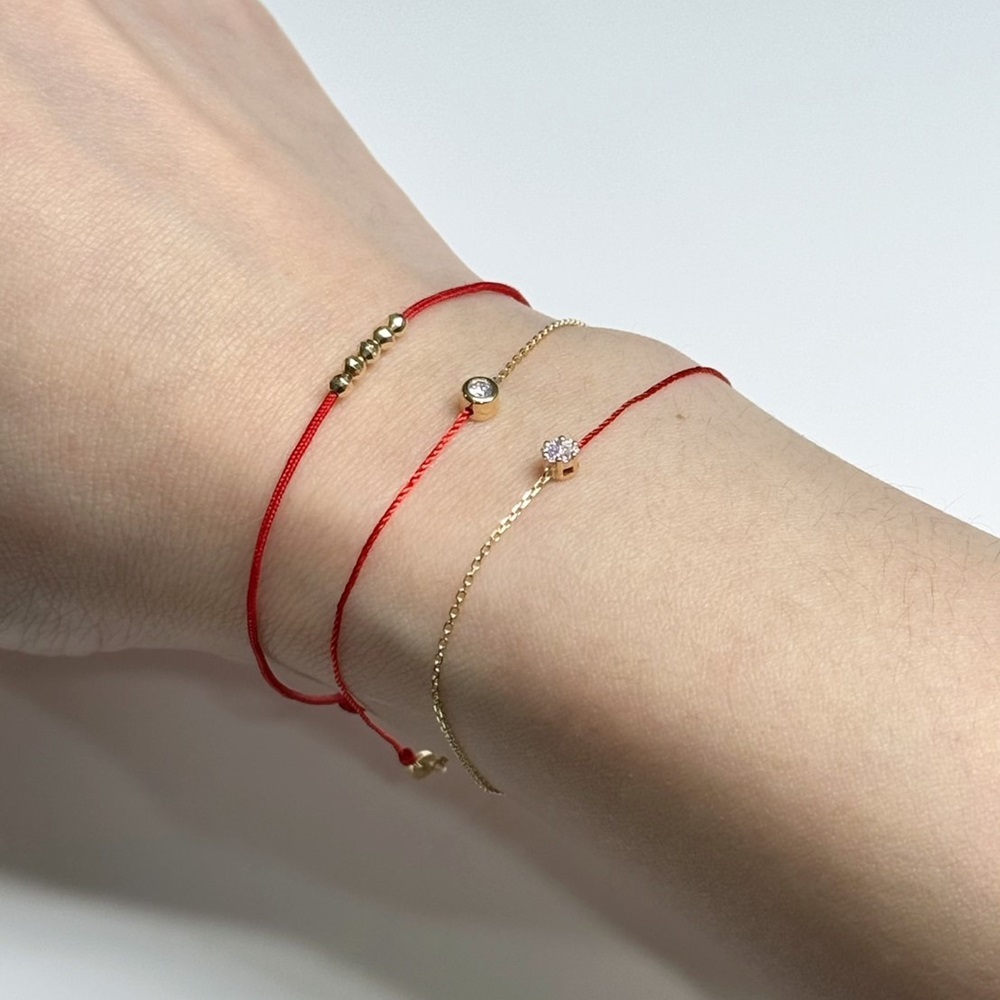 【me.luxe】K18紅繩月亮／拼花5分鑽手鍊