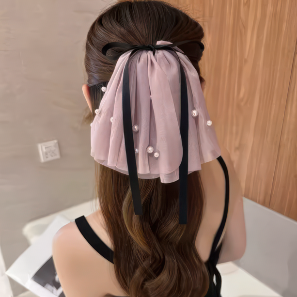 Pearl Net Yarn Ribbon Hair Claw