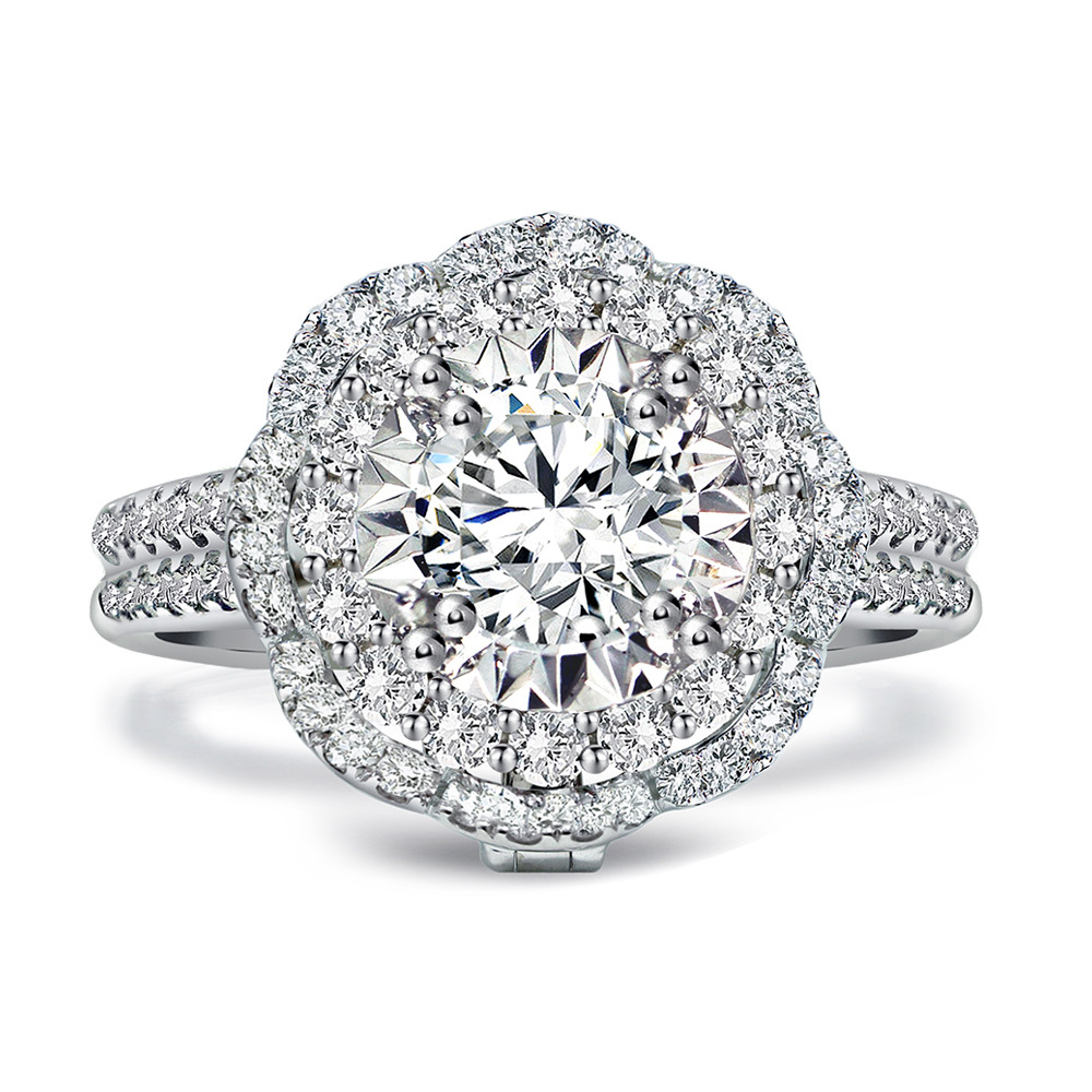 一克拉18K金滿鑽花艷-戒墜兩用