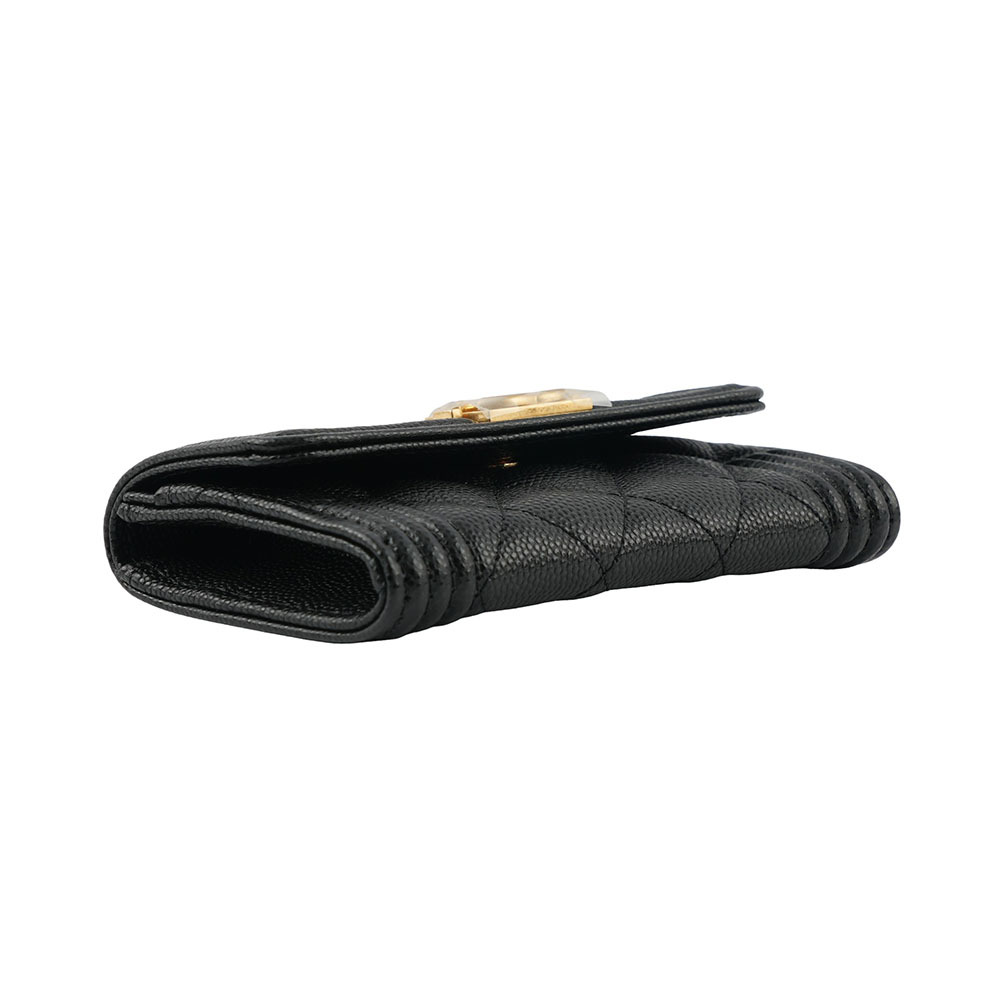 【CHANEL 】Boy Chanel 金釦牛皮翻蓋卡片夾/零錢包(黑色) A80603 B01490 94305