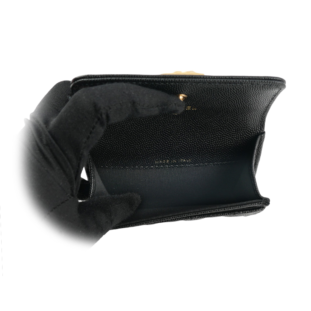 【CHANEL 】Boy Chanel 金釦牛皮翻蓋卡片夾/零錢包(黑色) A80603 B01490 94305