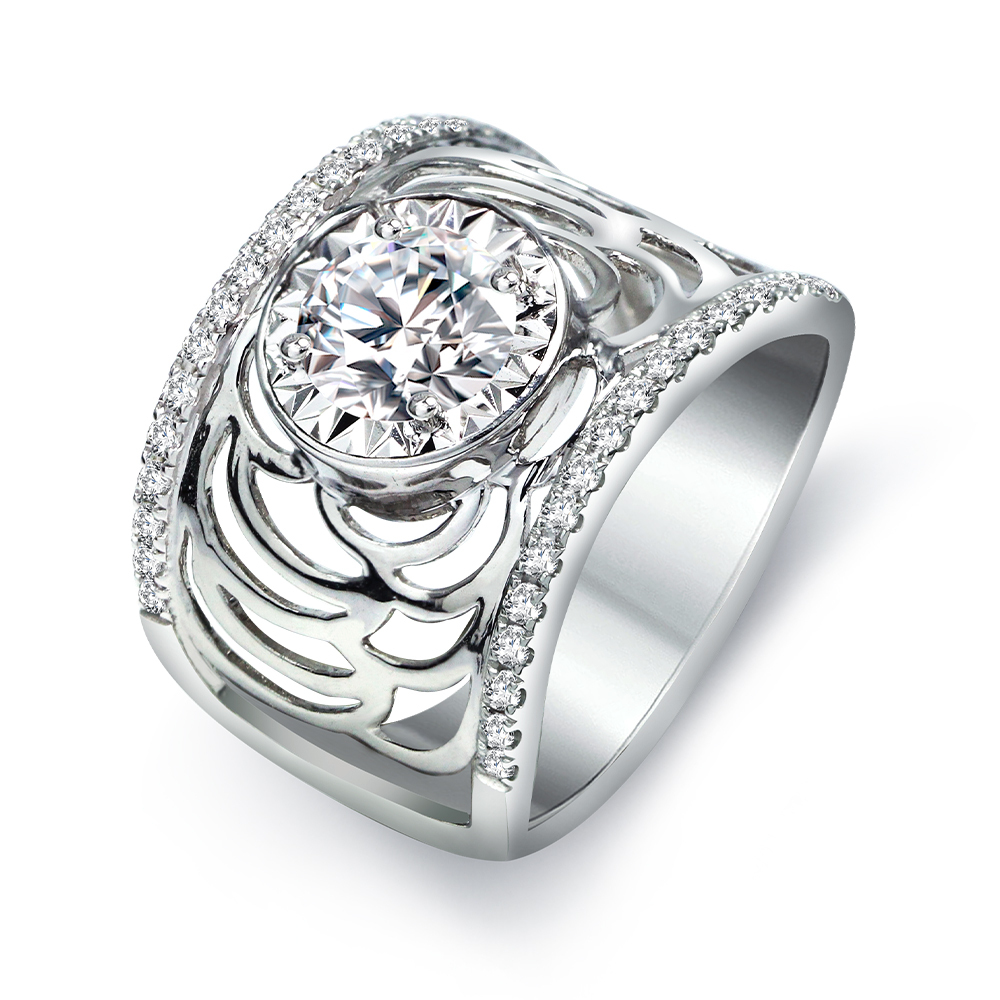 一克拉18K金花錦鑽石戒指