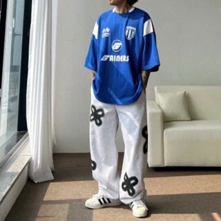 寬鬆 純棉 噴墨 印花 豬鼻 調節扣 長褲 K651