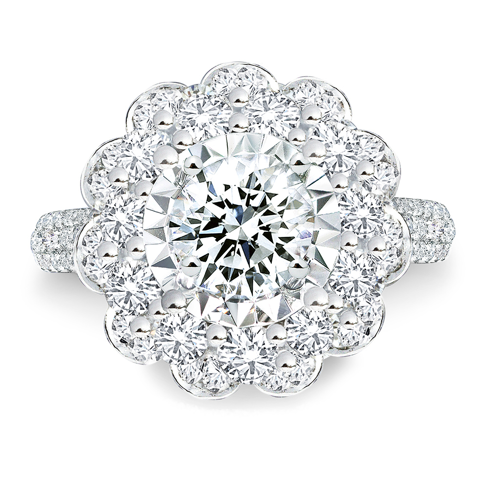 一克拉PT950滿鑽繁花鑽石戒指