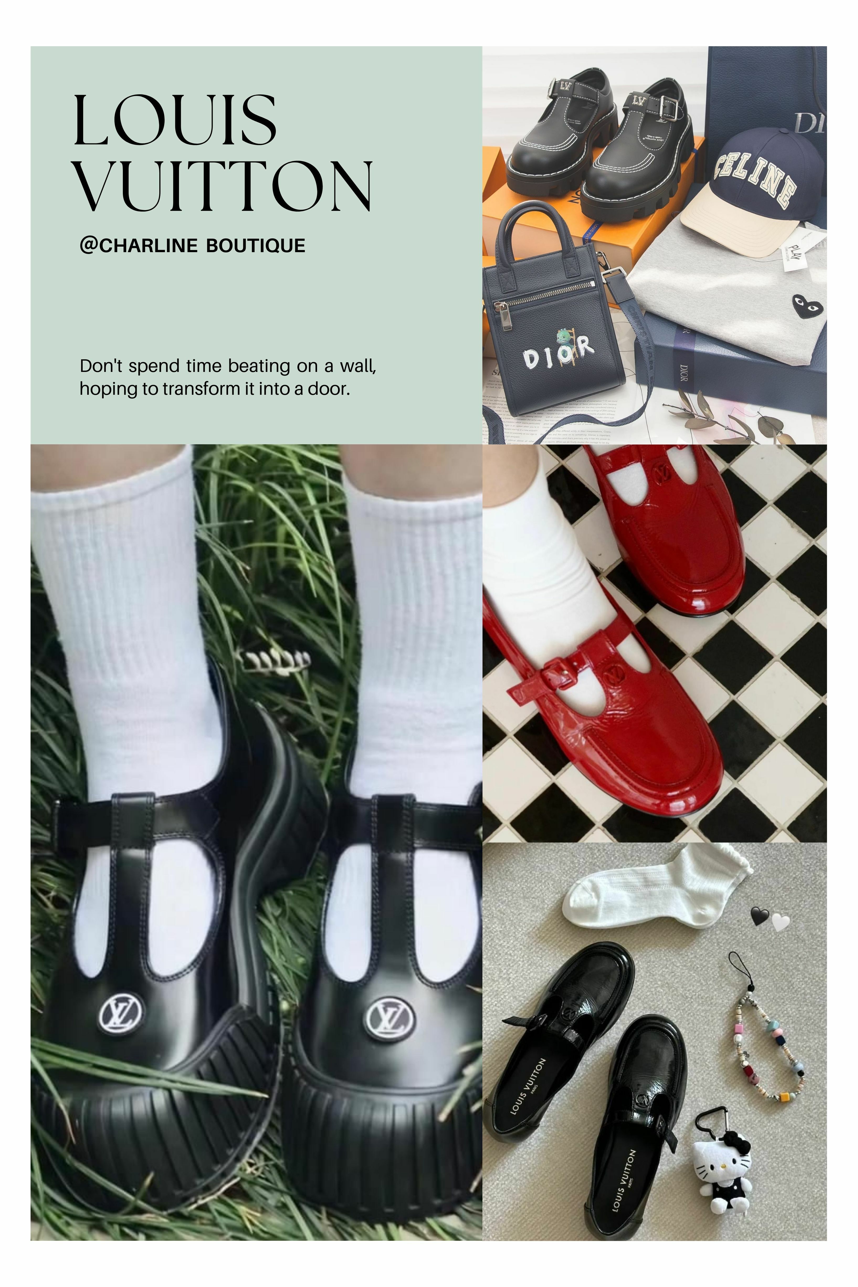 Louis Vuitton  Louis Vuitton的瑪莉珍鞋不僅適合打造甜美穿搭，厚底款式更是個性女孩的首選。LV除了優雅的瑪莉珍鞋款外，還推出了厚底設計，保留了經典元素並加入潮流感。採用牛皮革製成，厚底為厚實而輕盈的橡膠材質，鞋子外底後側綴有Louis Vuitton字樣，完美融合了Gorpcore的機能性與瑪莉珍的甜美特質。這款鞋適合追求不一樣風格的女孩，想要來點不一樣的選它就對了！