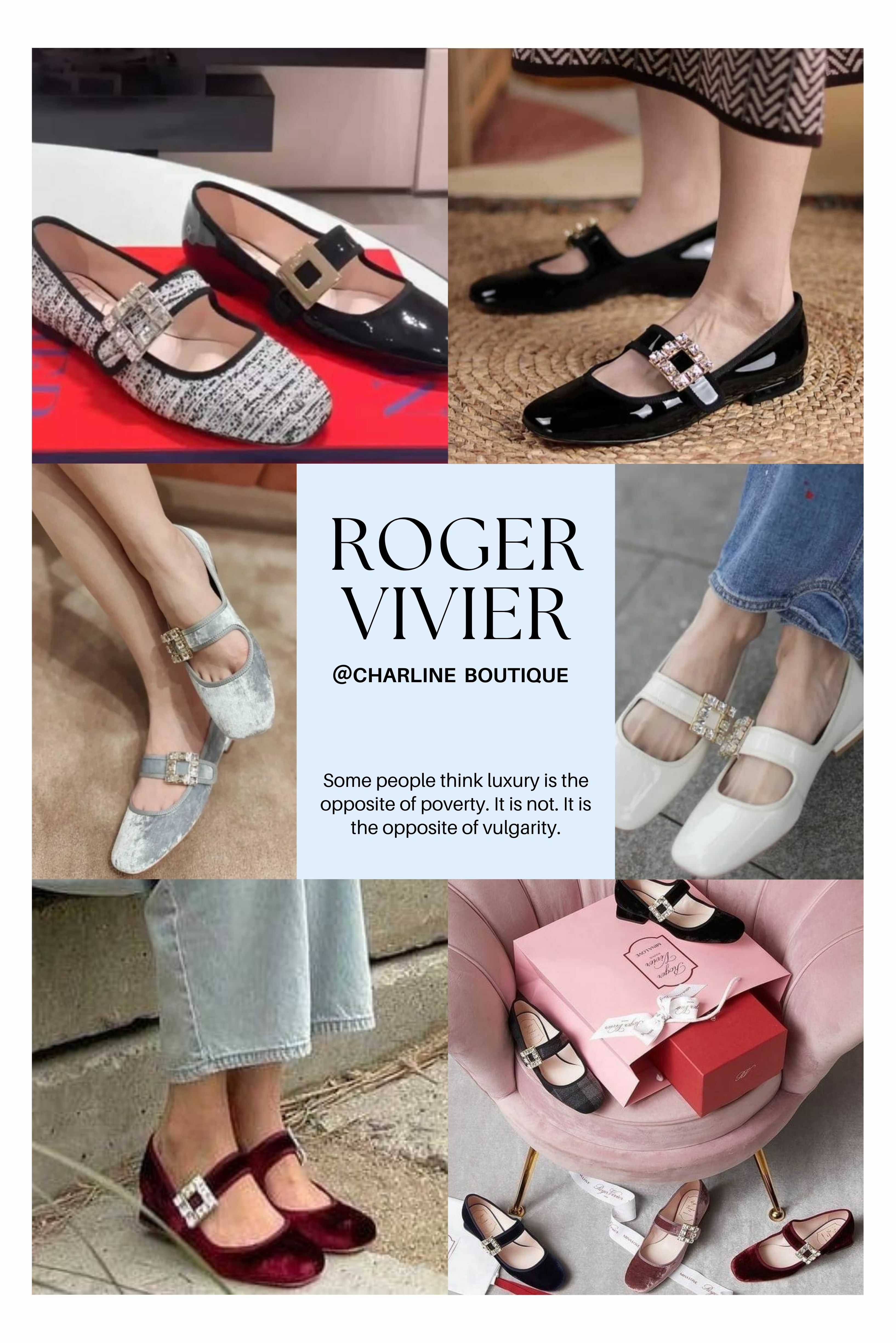 Roger Vivier  Roger Vivier被譽為鞋子之王，其推出的瑪莉珍鞋也不例外。Roger Vivier的瑪莉珍鞋設計多樣，從0.5公分的平底款到7.5公分的粗跟款都可以讓您根據不同場合去選擇合適的高度，而以品牌經典的Très Vivier Babies Ballerina鞋款為靈感重新詮釋的瑪莉珍鞋，是Roger Vivier的經典鞋型之一，漆皮鞋面搭配上寬版的羅緞鑲邊搭帶，方形的閃鑽飾扣讓這雙鞋款高調奢華。Roger Vivier瑪麗珍鞋的多功能性不僅體現在高度上，還體現在不同場合的多樣搭配中。精緻的鑽石扣設計，材質更是會跟隨季節推出不同的搭配不只是高雅的絲絨款或是休閒的丹寧款都有，使其既適合時髦宴會、約會，日常穿搭更不是問題，怎麼搭配都超讚！