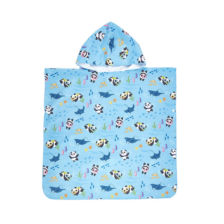 Panda Kids Towel Poncho - Blue