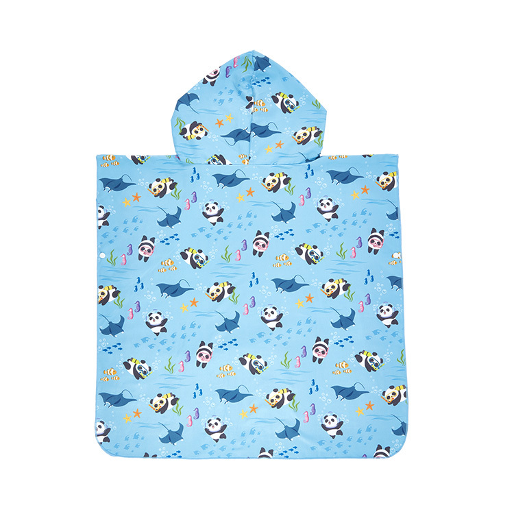 Panda Kids Towel Poncho - Blue