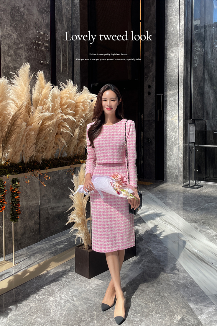 [現貨] 格紋層次香香洋裝 [ 粉紅色 / S ]