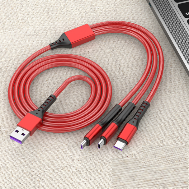 5A Super Fast Charging One-in-One Three Data Cables 3-in-1 for Android TYPE-C Apple Fishing Silk Data Cable (China Red)