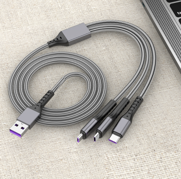 5A Super Fast Charging One-in-One Three-in-One Data Cable 3-in-1 for Android TYPE-C Apple Fishing Silk Data Cable (Space Gray)