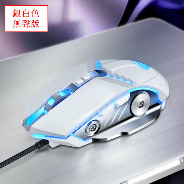 Custom Macro Programming Competitive Wired Gaming Mouse GM20 - Silver White - Silent Edition