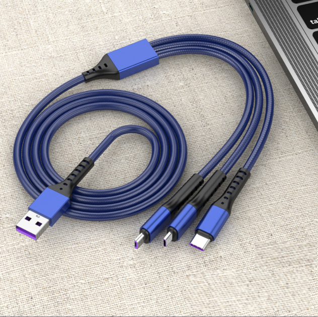 5A Super Fast Charging 3-in-1 Data Cable 3-in-1 for Android TYPE-C Apple Fishing Silk Data Cable (Sapphire Blue)