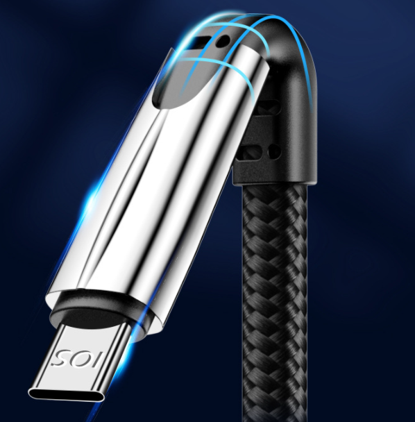 Zinc alloy braided one-in-three data cable suitable for Android Apple TYPE-C 3-in-1 fast charging cable (cool black [1.2m] 2-core ordinary charging)