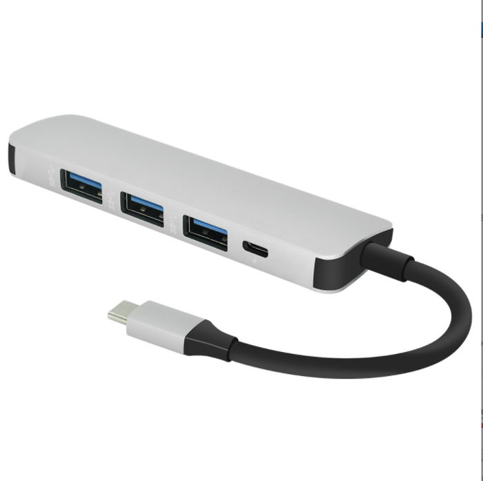 爆款type-c分線器3.0USB HUB集線器4口筆記本USB擴展塢帶PD供電（銀色）
