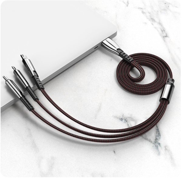 Zinc alloy braided one-in-three data cable is suitable for Android, Apple TYPE-C 3-in-1 fast charging cable (three primary colors [1.2 meters] 2 cores ordinary charging)