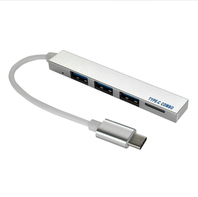 type-c hub docking station USB hub splitter usb2.0 TF card HUB mini style aluminum alloy (silver)