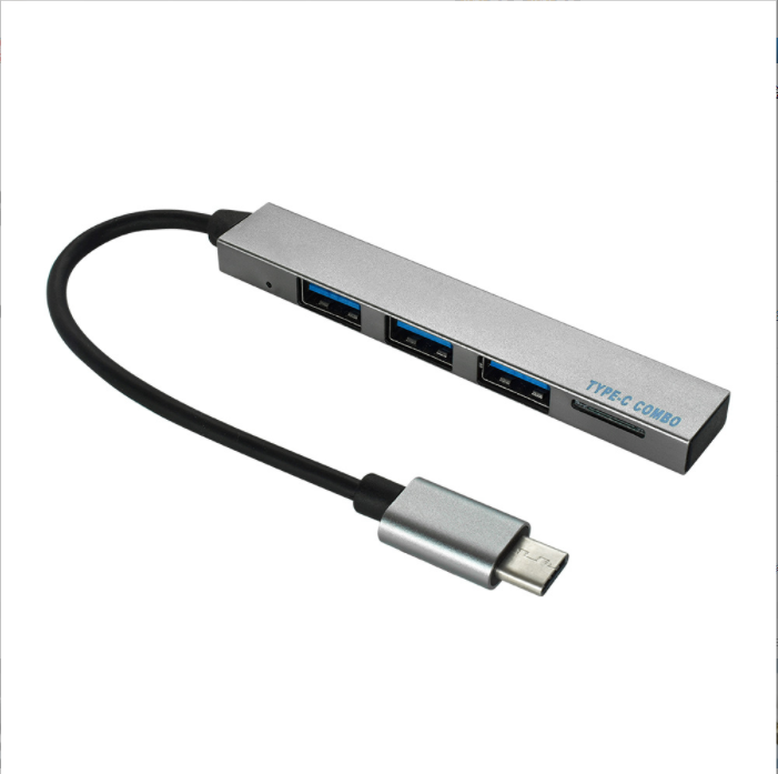 type-c hub docking station USB hub splitter usb2.0 TF card HUB mini style aluminum alloy (gray)