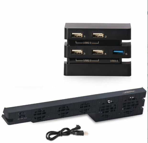 Rear Cooling Fan + PS4 PRO HUB USB Expansion Kit (Black)