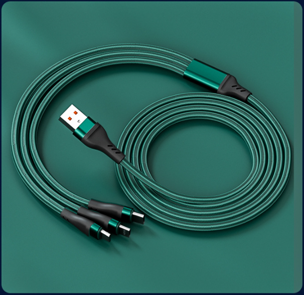 Prarui fishnet weave 3-in-1 6A fast charging data cable (dark green normal charging)