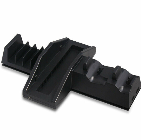 PS4 /PRO Console Cooling Fan Host Bracket Handle Dual Charging Tray (Black)