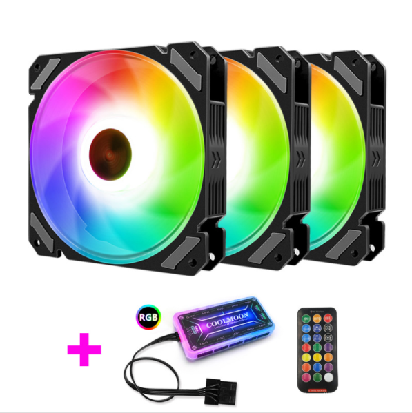 COOLMOON RGB Fan 12cm Chassis Fan Silent Desktop Cooling Fan (3 RGB Fans + 1 Standard Controller)