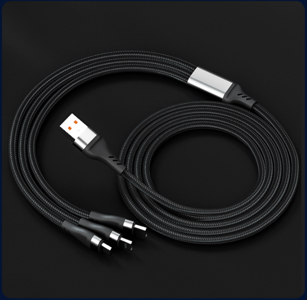 Prai fishnet braided 3-in-1 6A fast charging data cable (cool black super fast charging)