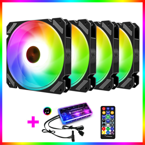 COOLMOON RGB Fan 12cm Case Fan Silent Desktop Cooling Fan (4 RGB Fans + 1 Standard Controller)