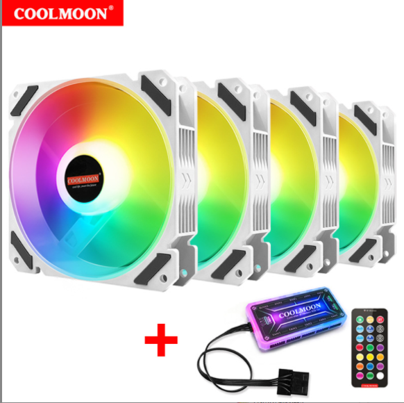COOLMOON RGB Fan 12cm Chassis Fan Luminous Silent Desktop Cooling Fan (4pcs Silent Moon + Standard Controller)