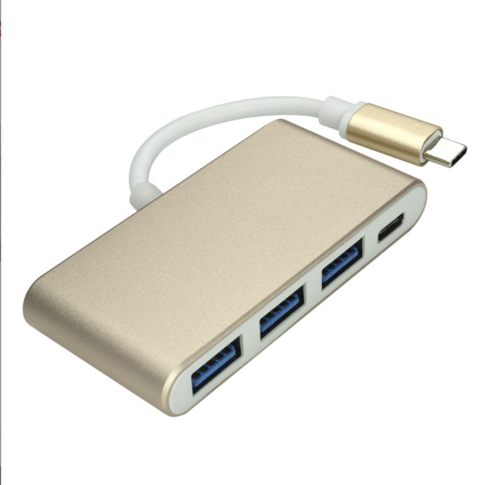 熱推type-c hub3.0分線器集線器筆記本Macbook 12寸一拖三轉接頭HUB（金色）