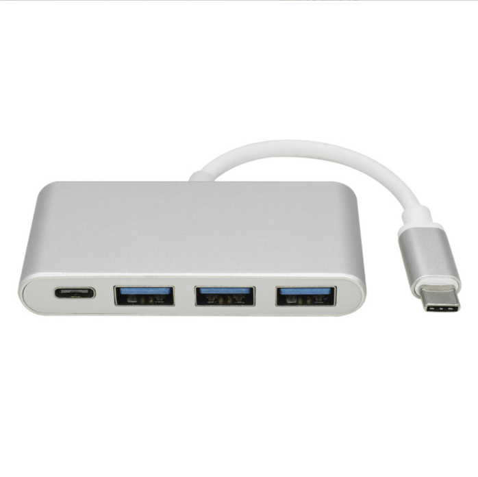 熱推type-c hub3.0分線器集線器筆記本Macbook 12寸一拖三轉接頭HUB（銀色）