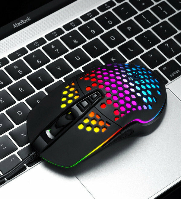 Wired Lightweight RGB Colorful Glare Gaming Mouse - V9 Hole Mouse - Black