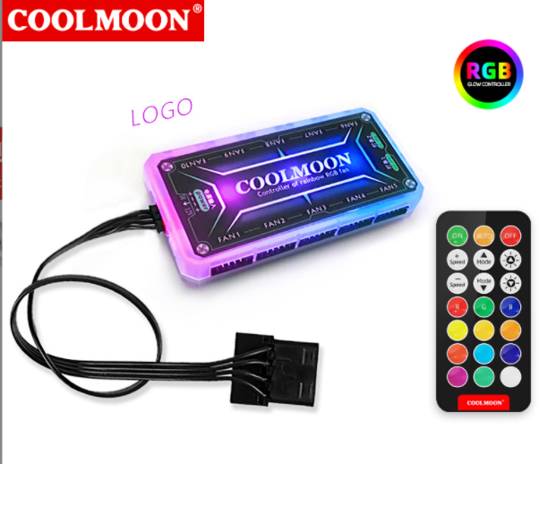 COOLMOON Ark Case Fan 12cm Desktop PC Cooling Double Ring Octagonal Color Changing RGB Fan (Standard Controller)