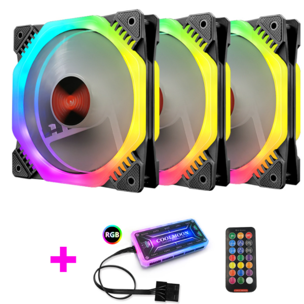 COOLMOON Ark Case Fan 12cm Desktop Computer Cooling Double Ring Octagonal Color Changing RGB Fan (3 Ark Fans + 1 Set of Standard Controllers)