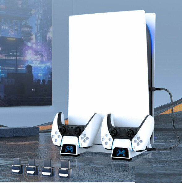 PS5 Game Console Simple Cooling Bracket PS5 Wireless Controller Dual Charger with LED Indicator(IV-P5241)