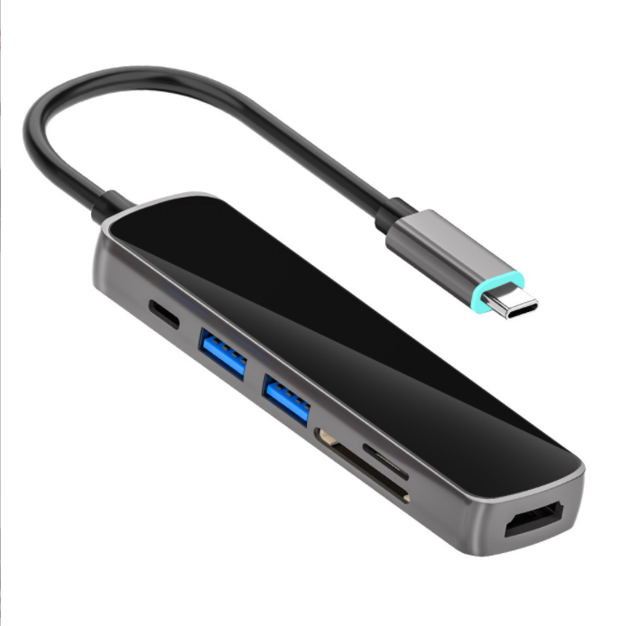 typec to hdmi hd 4K docking station 6-in-1 docking station splitter HUB card reader zinc alloy PD (black)