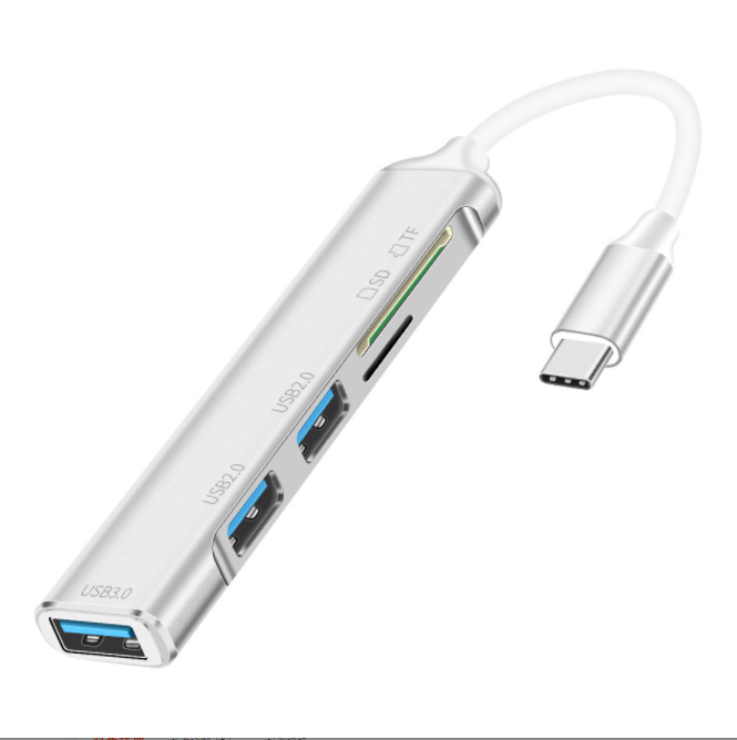 熱推type-c擴展塢HUB三口USB3.0帶SD/TF卡槽全口3.0鋁合金迷你輕便HUB（銀色）