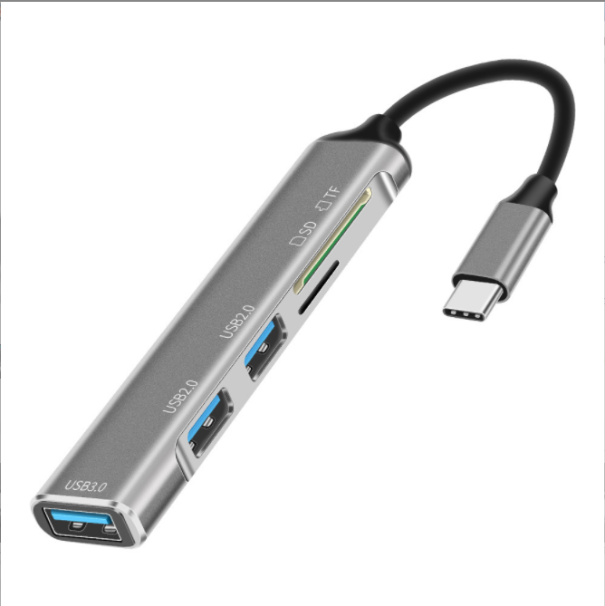 熱推type-c擴展塢HUB三口USB3.0帶SD/TF卡槽全口3.0鋁合金迷你輕便HUB（灰色）