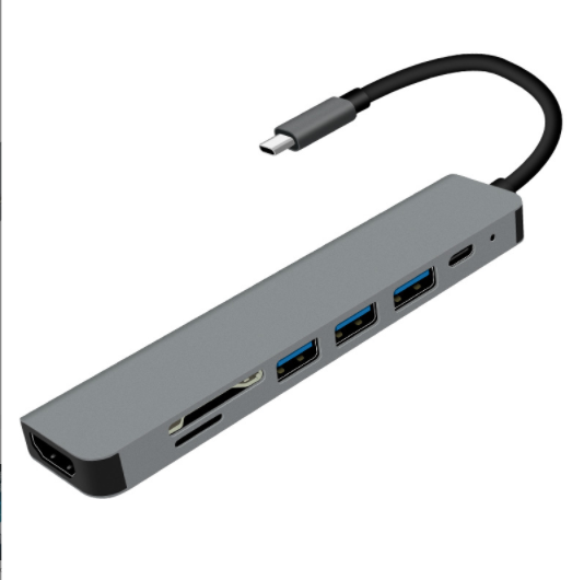 激抵type-c擴展hub轉4k hdmi三口usb3.0帶pd供電type-c七合一擴展塢（灰色）