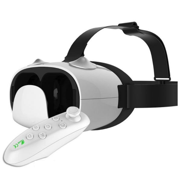 激抵VR眼鏡小D萌小Q頭盔（萌小Q白色+Y1白遙控）