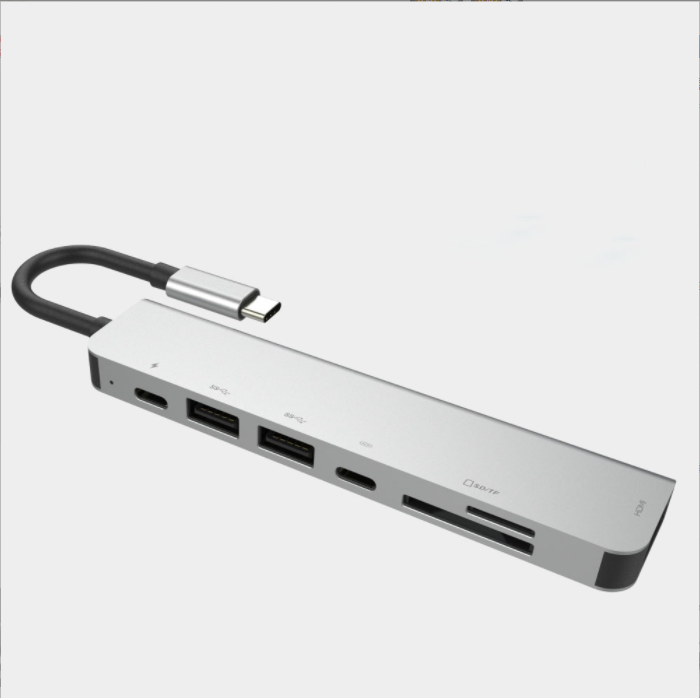 type-c Multi-function Docking Station to HDMI HD with PD Power SupplyUSB3.0 SplitterSD/TF Card Reader (Gray)