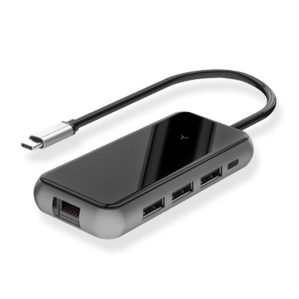 type-c docking station 8-in-1 to hdmi hd usb3.0 splitter PD card reader network card (black)