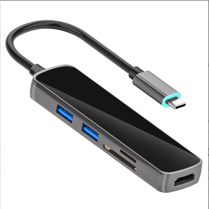 type-c docking station to hdmi hd usb hub 5-in-1 extender sd/tf card reader 4K (black)