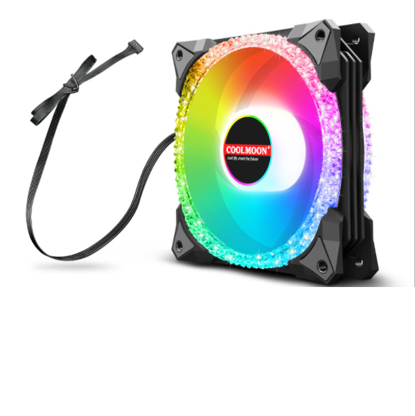 COOLMOON AS2 Case Fan 12cm Dual Aperture Desktop Cooling Silent RGB Fan (Single Magic Diamond Black Fan [Controller Required])