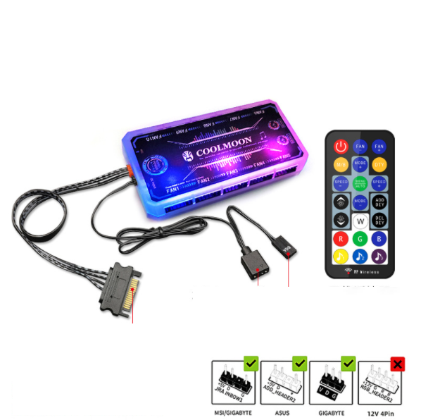COOLMOON AS2 Case Fan 12cm Dual Aperture Desktop Computer Cooling Silent RGB Fan (Music ARGB Controller)