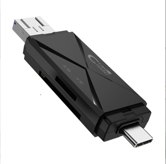 type-c card reader OTG multi-function USB 3-in-1 Android SD/TF mobile phone micro computer fold card reader (black)