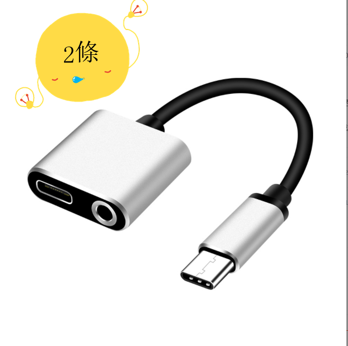Type-C Headset Listening Charging 2-in-1 Adapter Cable (Silver)