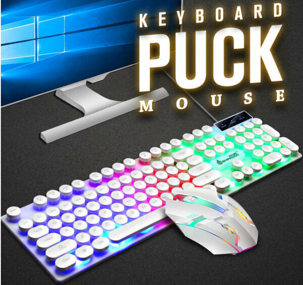 Wired Mechanical Feel Game Keyboard and Mouse Set - K290 + M3 Mouse - Punk Set White