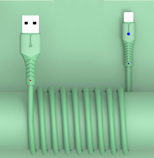 Liquid silicone with light data cable for Apple mobile phone color soft rubber fast charger (Apple interface Lightning-2m green)