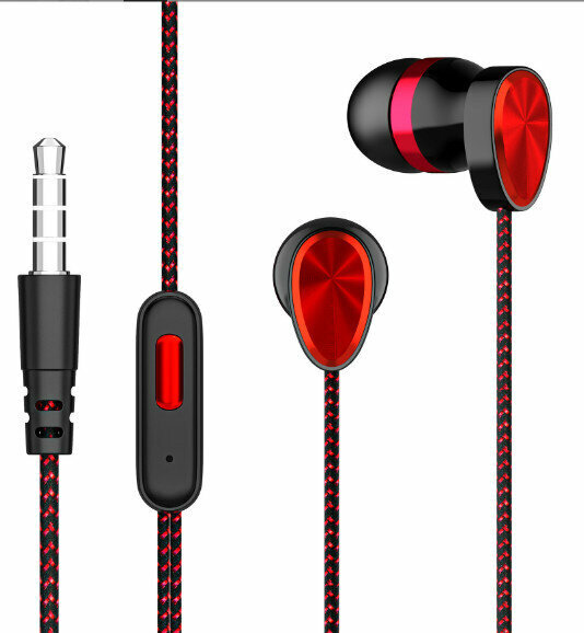Wired 3.5mm In-Ear Sports Earbuds Sports Plating Gaming Subwoofer Headphones (Red Headphones)